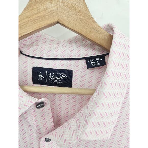 Original Penguin Performance Polo Shirt Pink Stripped Size 2XL Moisture Wicking - Picture 3 of 4